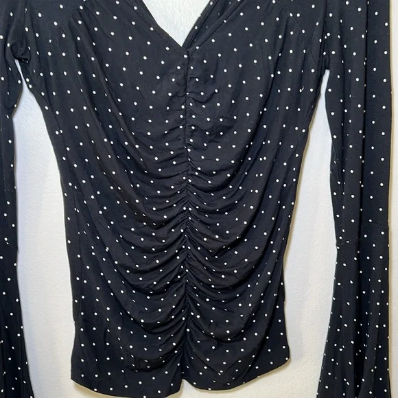 We The Free What a Babe Navy and White polka dot Bell Sleeve Blouse - Picture 7 of 9